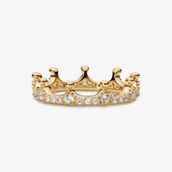 NEW PANDORA women's clear sparkling crown ring in gold - Picture 1 of 2